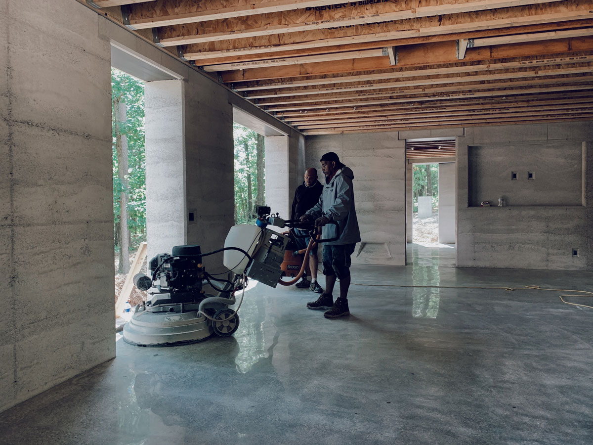 Polishing the concrete floor to a natural terrazzo finish in NW Arkansas