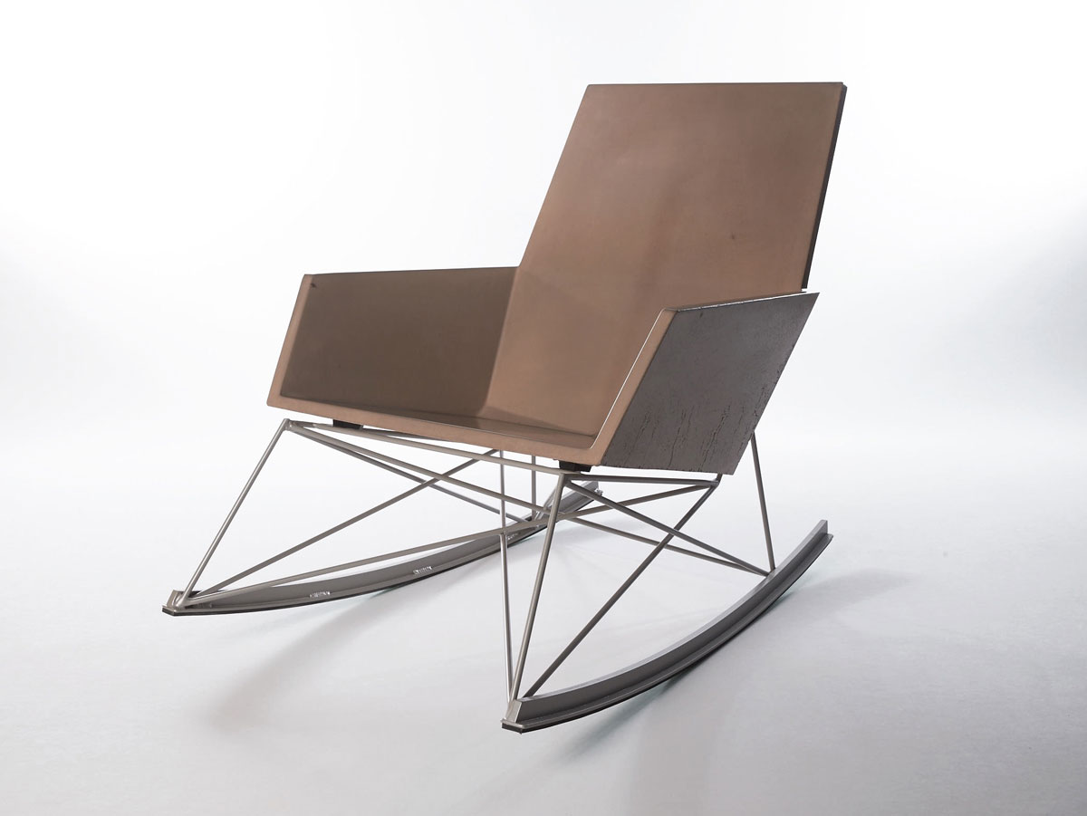 A Concrete + Steel Rocking Chair built to last forever, indoors or out