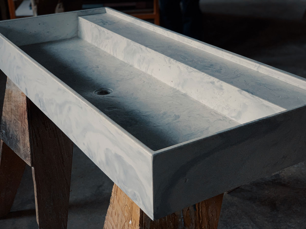 a modern concrete sink made by workshop attendees of the Dusty-Crete class