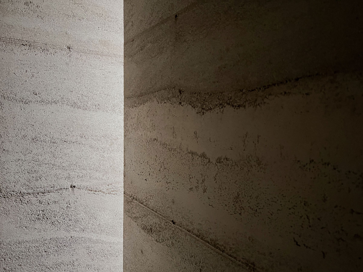 EarthForm Rammed Earth wall texture in the early morning light