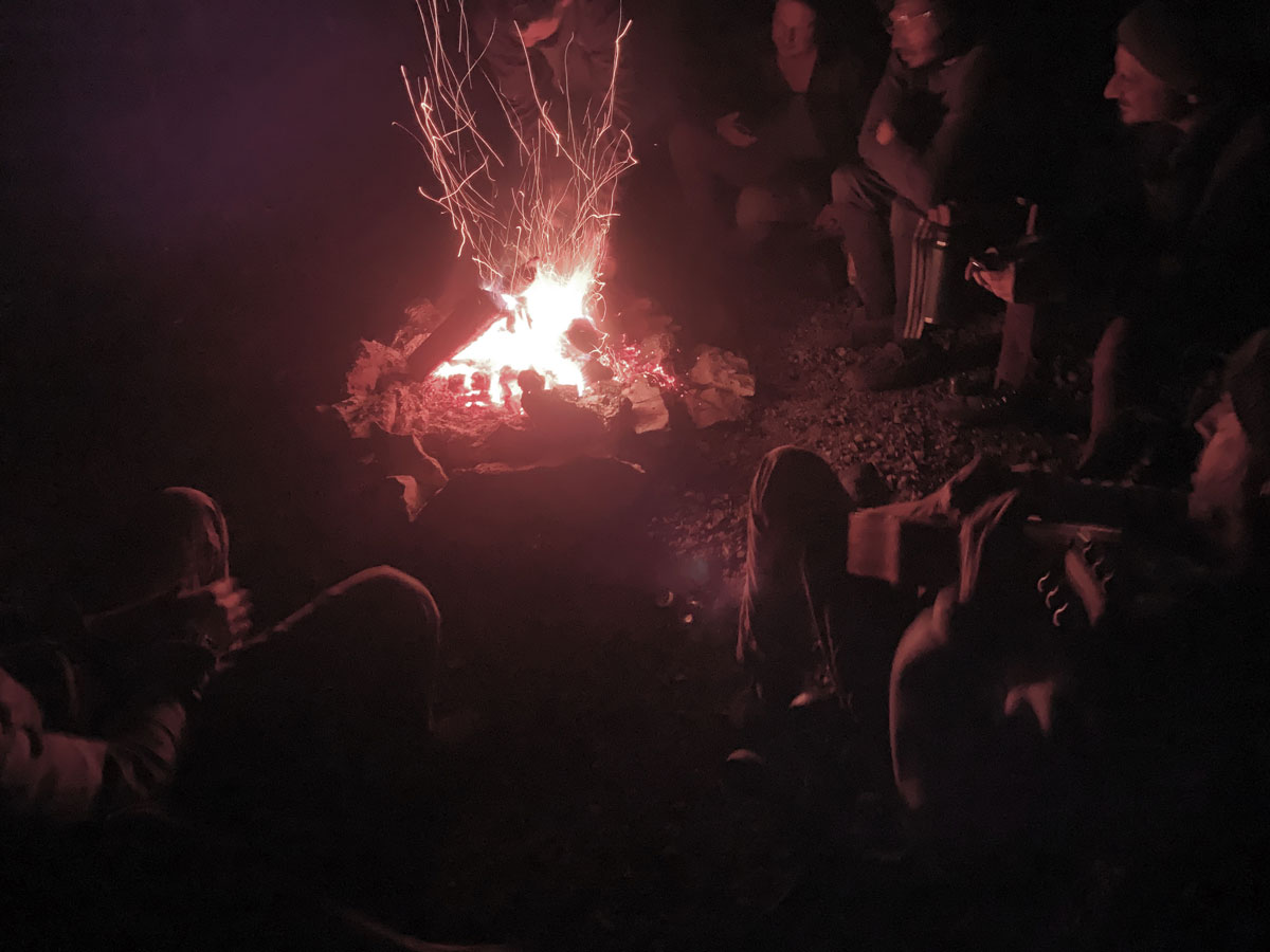 Chilling by the campfire at the Pinnacle Concrete Camp
