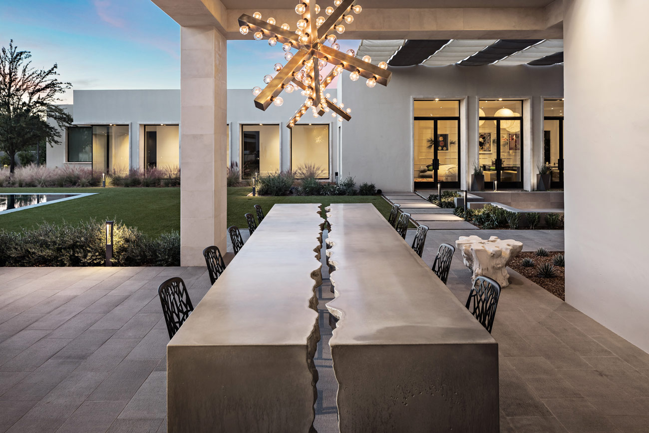 Crack concrete table in a Restoration Hardware inspired residence