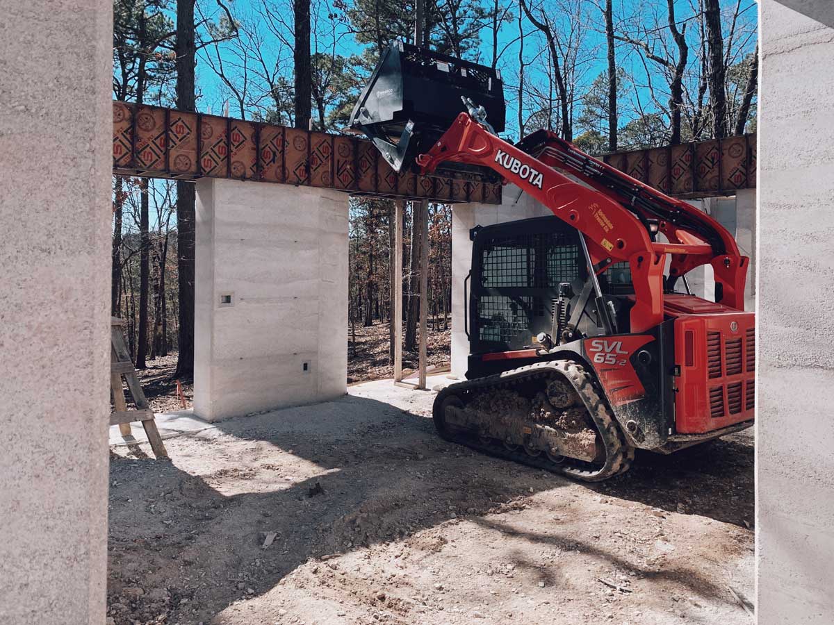 A Rammed Earth Lintel being formed on a Modern Cabin Project in the Ozark Mountains of NW Arkansas